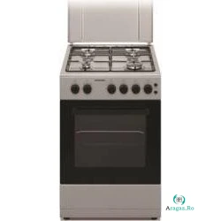 Aragaz cu 4 arzatoare Heinner HFSC-S50LITG-SL, volum cuptor 43L, Argintiu