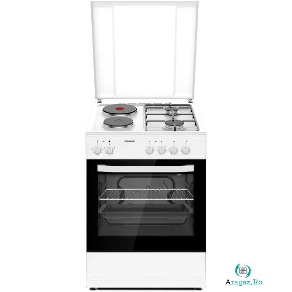 Aragaz HFSC-S60E2HSWH Mixt 2 Arzatoare Gaz 2 Plite Electrice Clasa A Grill Alb la 1,293.99 lei ron