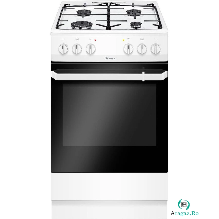 Aragaz Hansa FCMW56069, 4 arzatoare pe gaz, plita email, cuptor electric, capacitate 67L, Alb