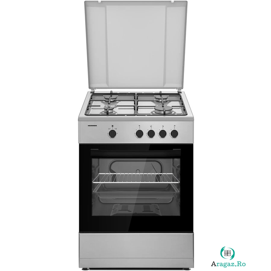 HEINNER Aragaz Heinner HFSC-SME66ISL, 60x60cm, gaz, 4 arzatoare, aprindere electrica, Argintiu