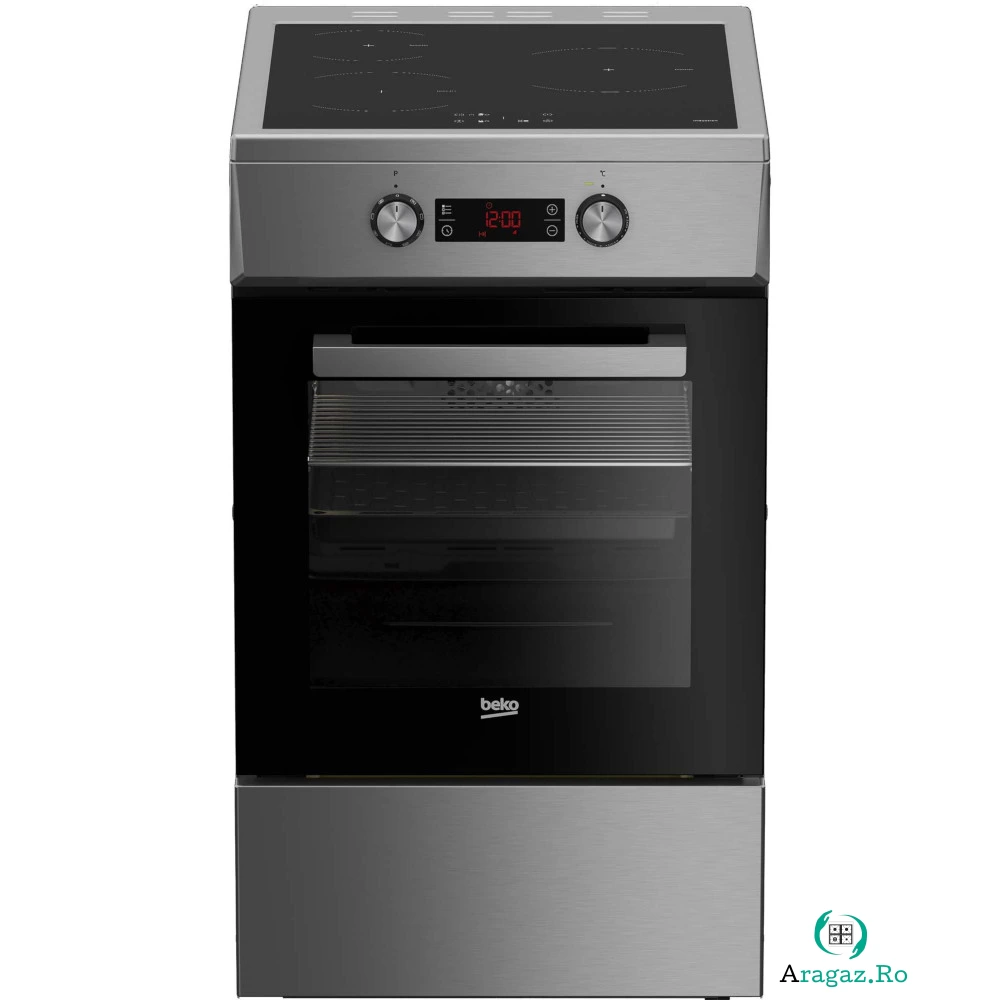 Aragaz electric Beko FSM58301XCDT, Plita inductie, Grill, 3 zone de gatit, Autocuratare catalitica, 8 functii gatire, 3D Cooking, Booster, SteamShine, Argintiu, Clasa A la 3,399.99 lei ron