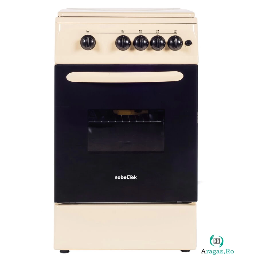 NobeLTek Aragaz NobelTek NLT 5602B/G1, Gaz, 4 arzatoare, Dispozitiv siguranta plita si cuptor, Aprindere electrica, 50 x 60 cm, Bej