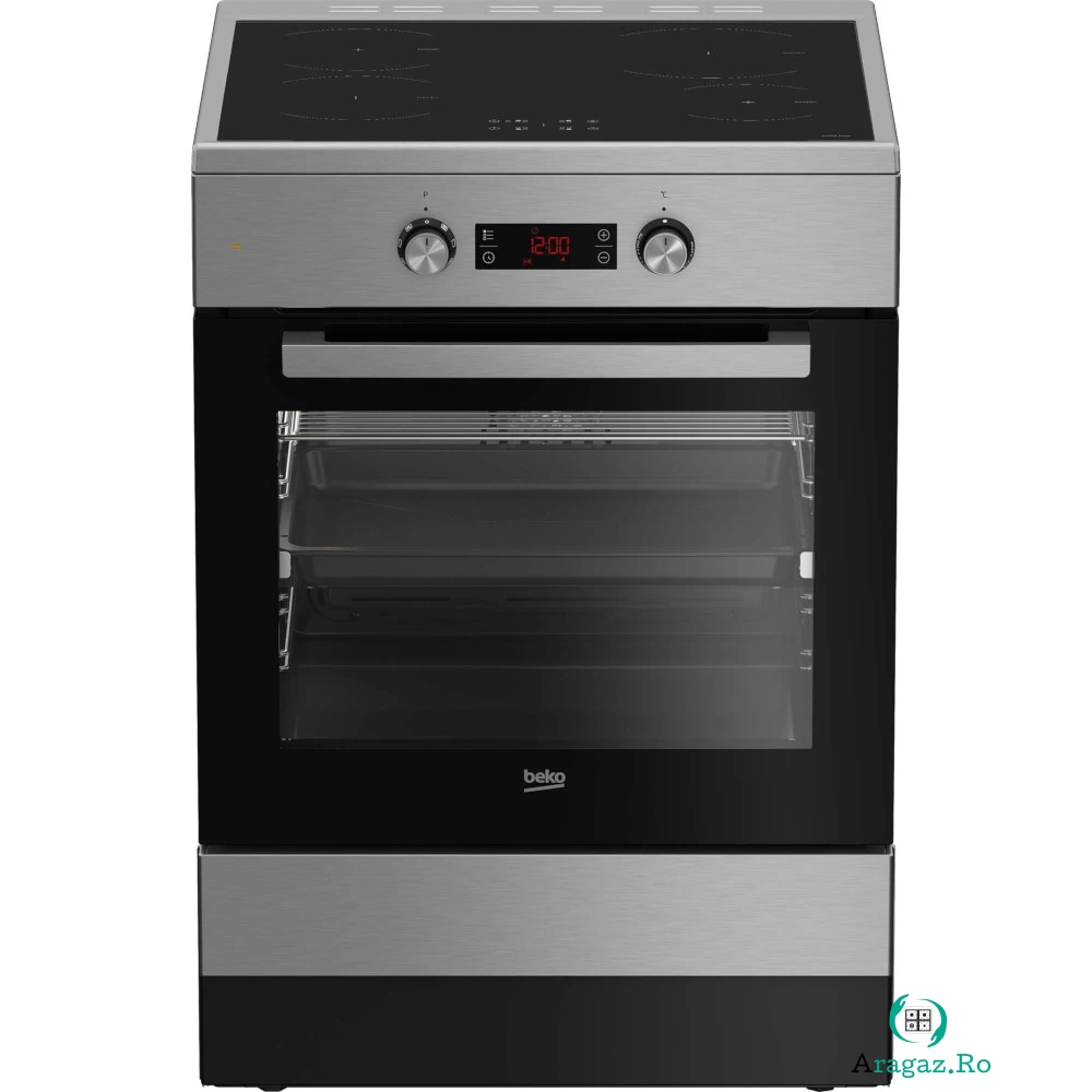 Aragaz electric Beko FSM 69301 XCT, Plita inductie, Grill, 3 zone de gatit, Autocuratare catalitica, 8 functii gatire, 3D Cooking, Booster, SteamShine, Argintiu, Clasa A la 3,849.99 lei ron