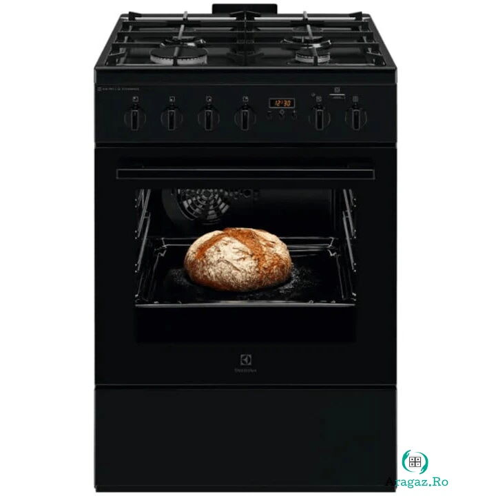 Electrolux Aragaz Electrolux LKK660220K, Mixt, 4 arzatoare, Siguranta plita, Aprindere integrata, Cuptor electric, Plus Steam, AirFry, Timer, Grill electric, Clasa A, 60 cm, Negru