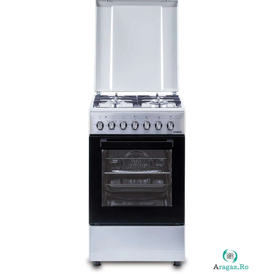 Aragaz SM562AENS1 4 Arzatoare pe Gaz Cuptor Electric 43L Ventilator Grill Timer Mecanic 50CM Inox la 1,252.99 lei ron