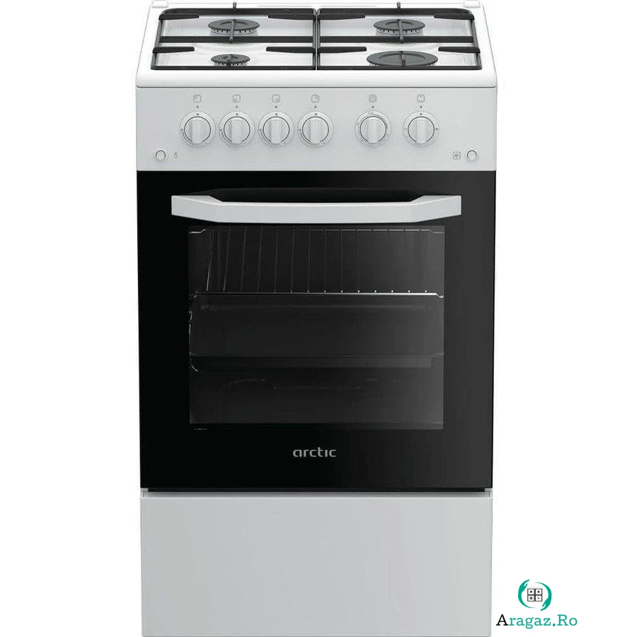 Aragaz Arctic AGM5511DTTL, 4 arzatoare, Gaz, Aprindere electrica, Grill, Timer, 50 cm, Alb