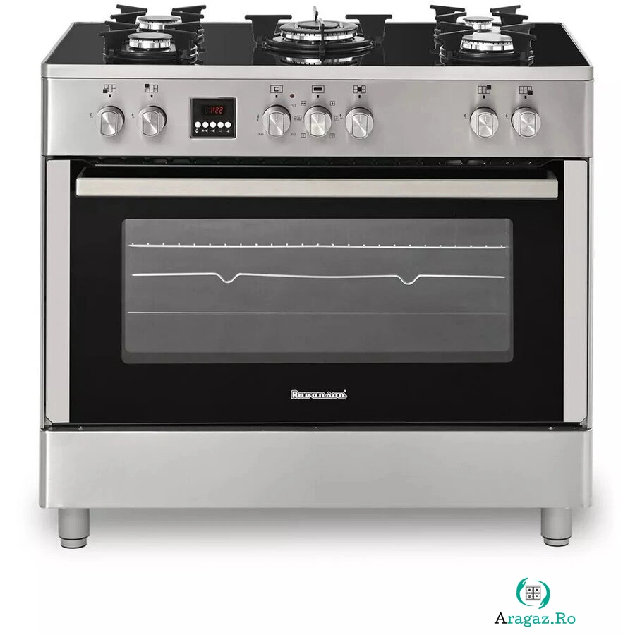 Ravanson Aragaz Ravanson KWGE-K90 Cheff, pe gaz-electric, 90 cm, 105 L, grill, rotisor, Argintiu la 5,220.99 lei ron