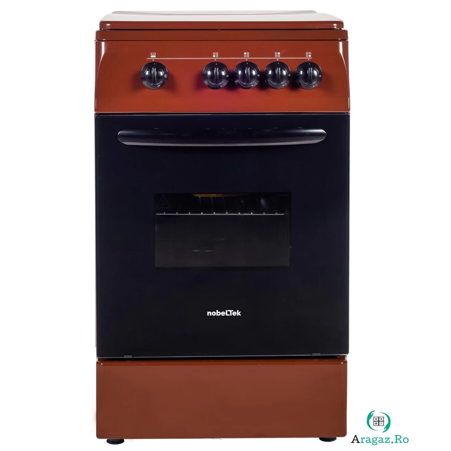 NobeLTek Aragaz NobelTek NLT 5601M/G1, Gaz, 4 arzatoare, Dispozitiv siguranta plita si cuptor, 50 x 60 cm, Maro la 941.99 lei ron