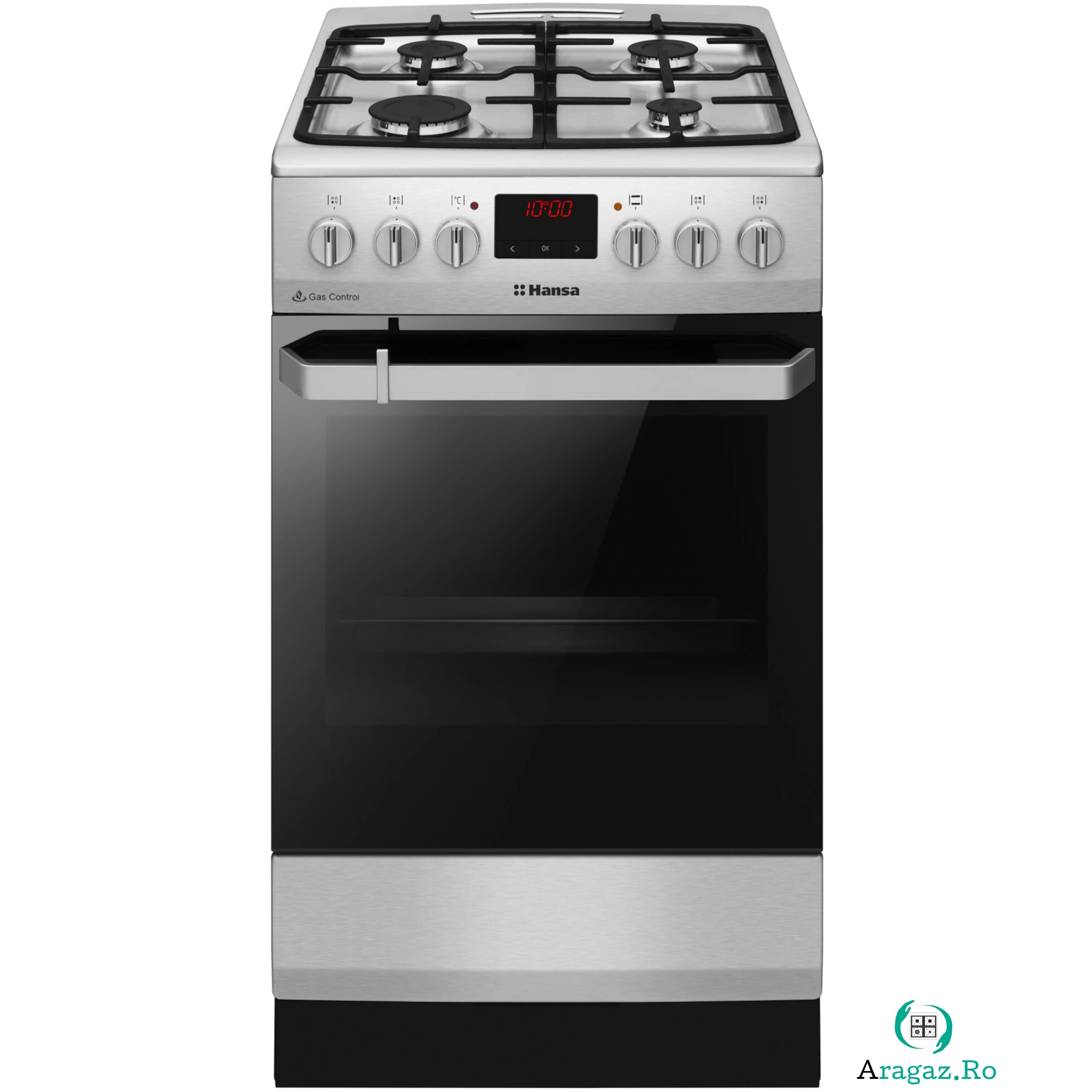Aragaz mixt Hansa FCMX5825092, 4 arzatoare, Cuptor electric, 65 l, Dispozitiv de siguranta, Argintiu, Clasa A