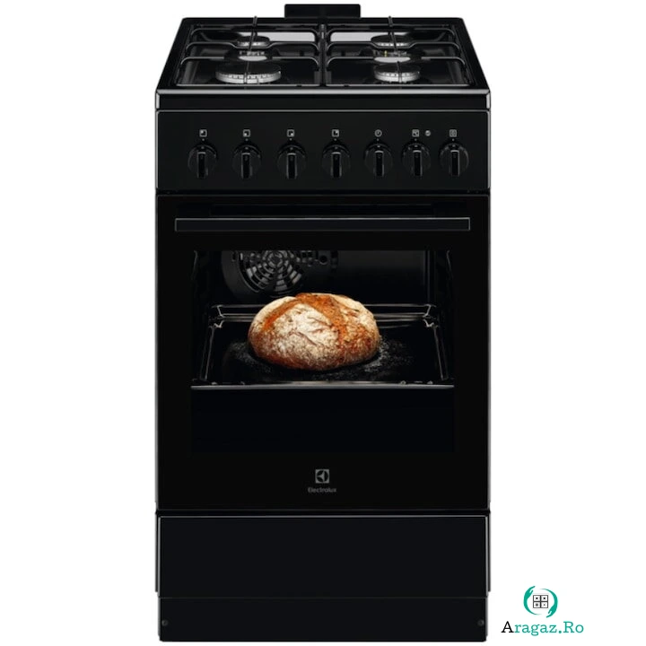 Electrolux Aragaz Electrolux LKK520022K, Mixt, 4 arzatoare, Siguranta plita, Aprindere integrata, Timer mecanic, Iluminare cuptor, Grill, Clasa A, 50 cm, Negru