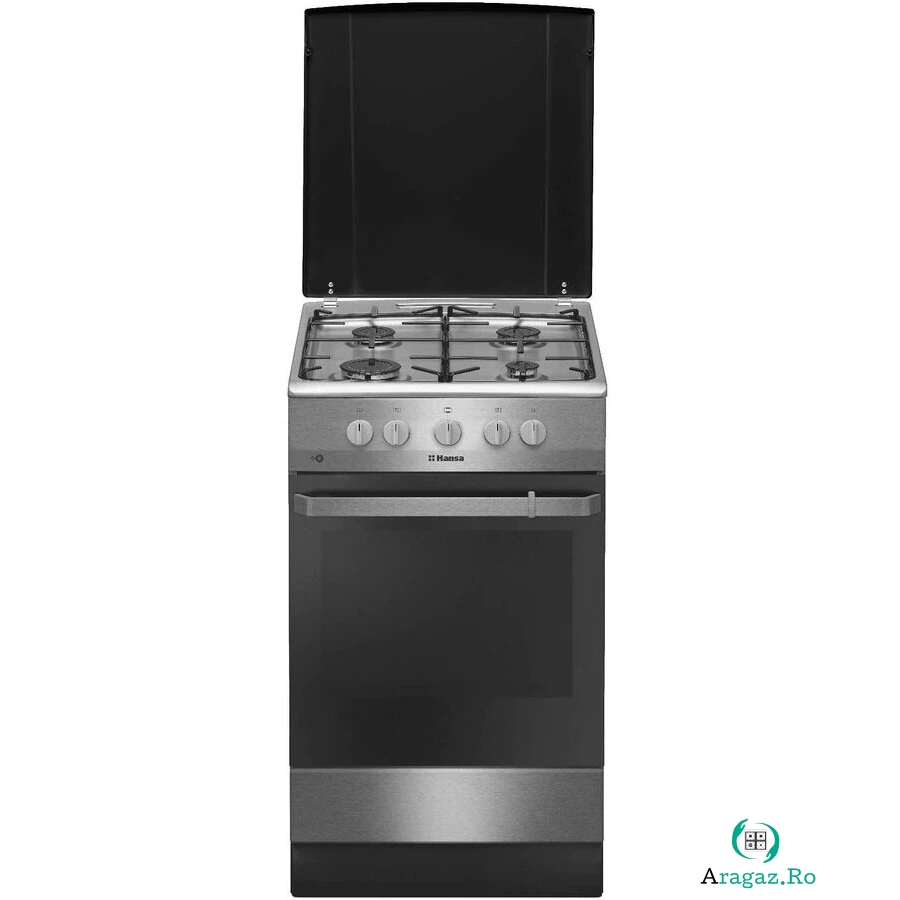 hansa Aragaz pe gaz FCGX58099, 50x60 cm, 4 arzatoare, plita gaz, cuptor gaz, 2 functii, 58 l, gril, aprindere electrica cuptor si plita, inox