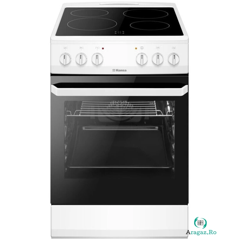 hansa Aragaz Hansa FCCW56069, Vitroceramic, Electric, 4 zone de gatit, 62l, Heat Control, EasyClean, Supergrill, SteamCleaning, Clasa A, Alb
