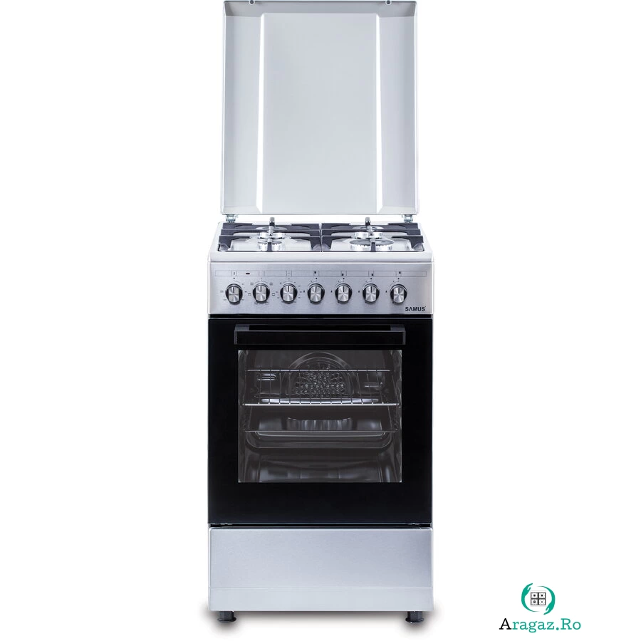 Samus Aragaz Samus SM562AENS1 60 x 60 cm, 1 arzator WOK, gratar fonta , aprindere electrica, ventilator, grill, timer mecanic, lumina interioara, gratar + tava cuptor, Inox la 1,287.99 lei ron
